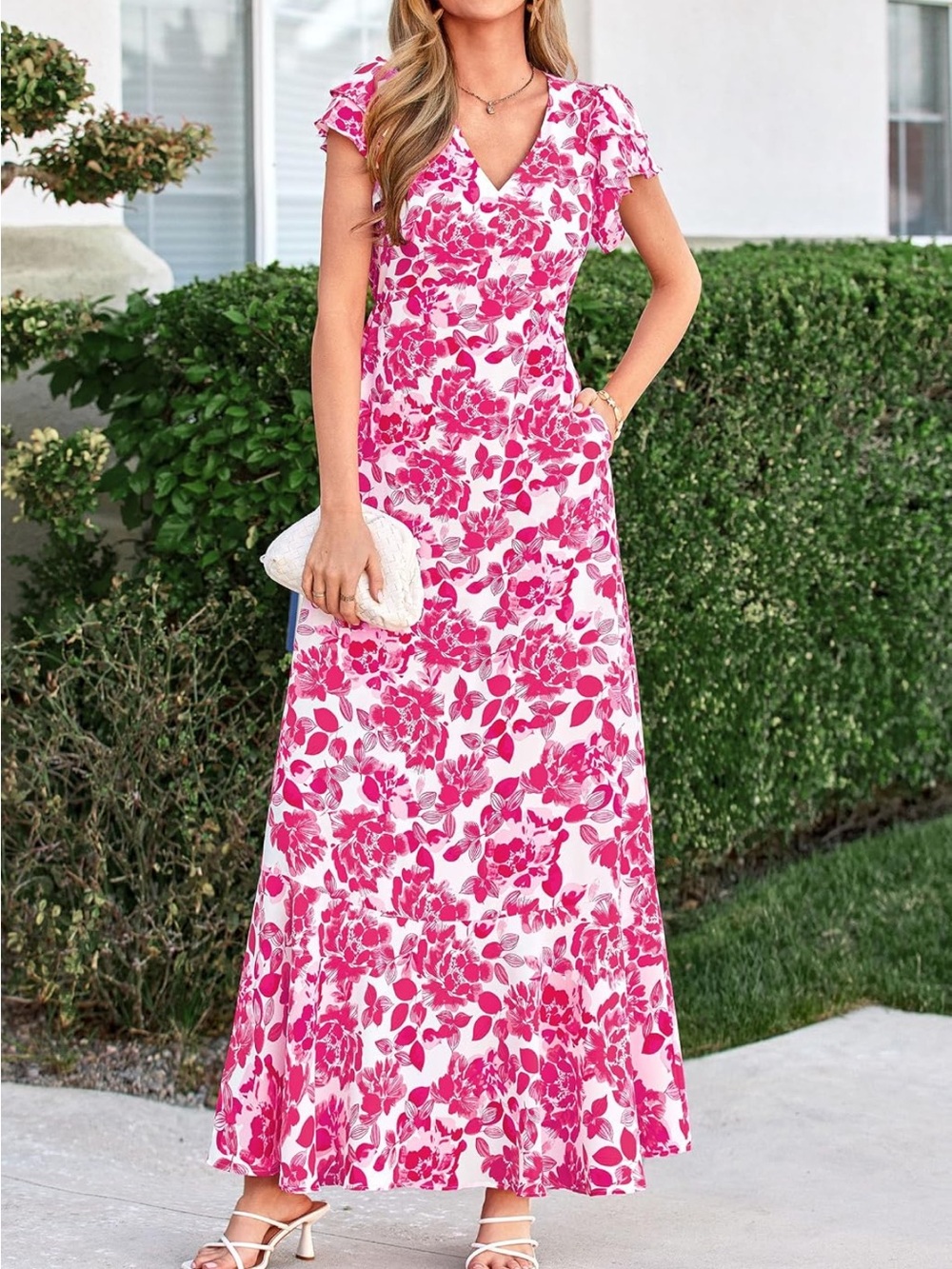 #92 Pretty Garden Floral Dress Boho Ruffle Flowy Maxi Long Dresses